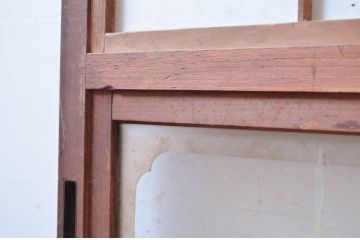 アンティーク建具　腰板欅(ケヤキ)材　裏障子付きの幅狭格子戸2枚セット(引き戸、障子戸、ガラス戸)(R-081027)