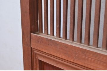 アンティーク建具　腰板欅(ケヤキ)材　裏障子付きの幅狭格子戸2枚セット(引き戸、障子戸、ガラス戸)(R-081027)