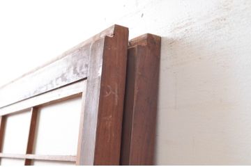 アンティーク建具　腰板欅(ケヤキ)材　裏障子付きの幅狭格子戸2枚セット(引き戸、障子戸、ガラス戸)(R-081027)