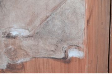 アンティーク建具　激レア　希少!!　迫力のあるライオンと細部まで描かれた雁(ガン)の図柄が目を惹かれる板絵戸3枚セット(引き戸、板戸、獅子、鳥)(R-081028)