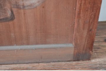 アンティーク建具　激レア　希少!!　迫力のあるライオンと細部まで描かれた雁(ガン)の図柄が目を惹かれる板絵戸3枚セット(引き戸、板戸、獅子、鳥)(R-081028)