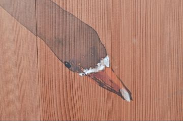 アンティーク建具　激レア　希少!!　迫力のあるライオンと細部まで描かれた雁(ガン)の図柄が目を惹かれる板絵戸3枚セット(引き戸、板戸、獅子、鳥)(R-081028)
