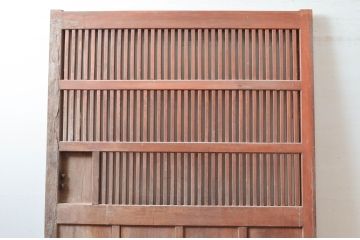 アンティーク建具　大振り!!　総欅(ケヤキ)材　経年によって増した味わいが魅力の大きな格子蔵戸1枚(引き戸、玄関戸、格子戸)(R-081033)