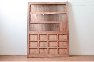 アンティーク建具　大振り!!　総欅(ケヤキ)材　経年によって増した味わいが魅力の大きな格子蔵戸1枚(引き戸、玄関戸、格子戸)(R-081033)