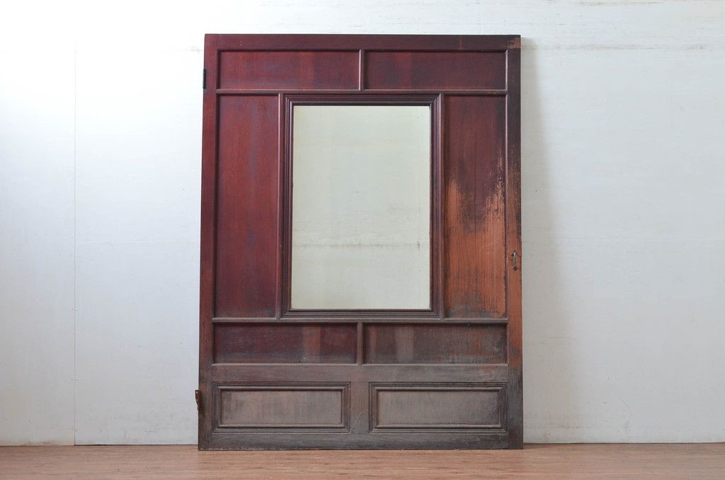 アンティーク建具　大正～昭和初期　希少デザイン　特大!! 空間の主役になる古い洋館のミラー付きドア1枚　(R-081034)