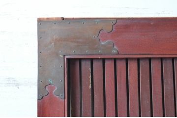 アンティーク建具　上手物!!　北陸産　総欅(ケヤキ)材　古い木味や金具が時代の流れを感じる格子蔵戸1枚(格子戸、引き戸、玄関戸)(R-081037)