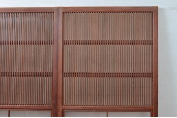 アンティーク建具　裏障子付き　どこか懐かしい雰囲気を感じるレトロな格子戸3枚セット(引き戸、障子戸)(R-081039)