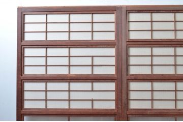 アンティーク建具　裏障子付き　どこか懐かしい雰囲気を感じるレトロな格子戸3枚セット(引き戸、障子戸)(R-081039)