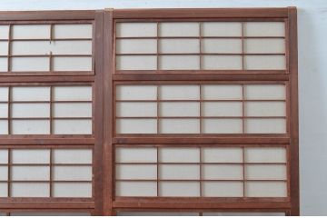 アンティーク建具　裏障子付き　どこか懐かしい雰囲気を感じるレトロな格子戸3枚セット(引き戸、障子戸)(R-081039)