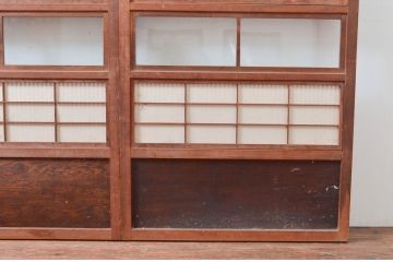 アンティーク建具　裏障子付き　どこか懐かしい雰囲気を感じるレトロな格子戸3枚セット(引き戸、障子戸)(R-081039)