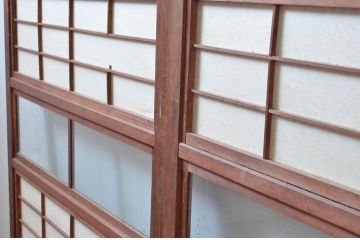 アンティーク建具　裏障子付き　どこか懐かしい雰囲気を感じるレトロな格子戸3枚セット(引き戸、障子戸)(R-081039)