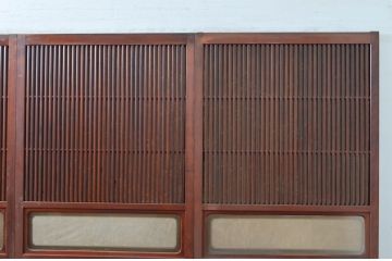 アンティーク建具　最高級!!　上手物!!　腰板欅(ケヤキ)材　上質な和の空間を演出する凝った作りの格子戸4枚セット(障子戸、引き戸)(R-081040)