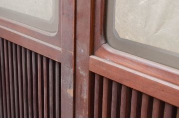 アンティーク建具　最高級!!　上手物!!　腰板欅(ケヤキ)材　上質な和の空間を演出する凝った作りの格子戸4枚セット(障子戸、引き戸)(R-081040)