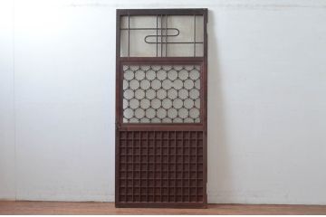 アンティーク建具　希少デザイン　3種類の素敵なデザインが楽しめる組子入りガラス扉1枚(ドア、木製扉)(R-081042)