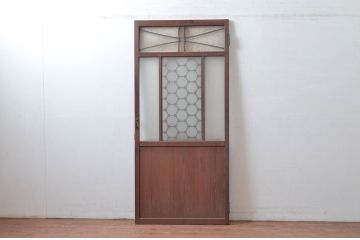 アンティーク建具　希少デザイン　3種類の素敵なデザインが楽しめる組子入りガラス扉1枚(ドア、木製扉)(R-081043)