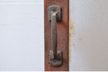 アンティーク建具　希少デザイン　3種類の素敵なデザインが楽しめる組子入りガラス扉1枚(ドア、木製扉)(R-081043)