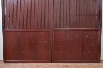 アンティーク建具　和の風情あふれる平格子戸2枚セット(引き戸、建具)(R-081044)