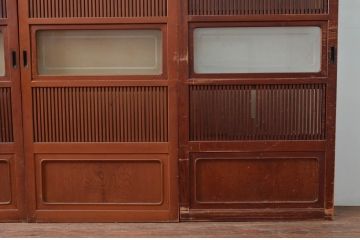 アンティーク建具　上手物!!　どこか懐かしい雰囲気の裏ガラス入り幅狭格子戸4枚セット(引き戸、ガラス戸)(R-081046)