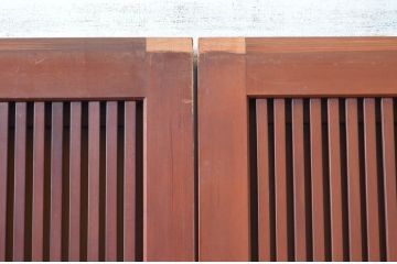 アンティーク建具　上手物!!　どこか懐かしい雰囲気の裏ガラス入り幅狭格子戸4枚セット(引き戸、ガラス戸)(R-081046)