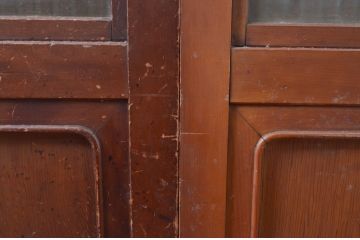 アンティーク建具　上手物!!　どこか懐かしい雰囲気の裏ガラス入り幅狭格子戸4枚セット(引き戸、ガラス戸)(R-081046)
