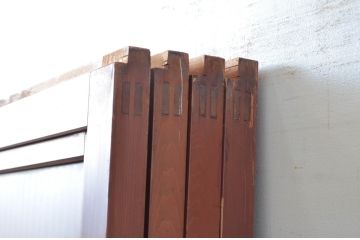 アンティーク建具　上手物!!　どこか懐かしい雰囲気の裏ガラス入り幅狭格子戸4枚セット(引き戸、ガラス戸)(R-081046)