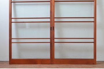 アンティーク建具　どこか懐かしい雰囲気感じるレトロなガラス戸2枚セット(引き戸、建具)(R-081049)
