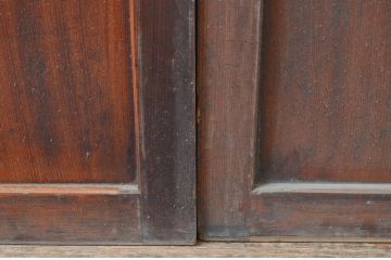 アンティーク建具　ガラス入り!経年による風合いが趣き深い幅広格子帯戸2枚セット(格子戸、引き戸、板戸)(R-081051)