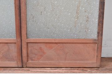 アンティーク建具　プレスガラス入り　ノスタルジックな雰囲気あふれるガラス窓2枚セット(引き戸、ガラス戸)(R-081055)