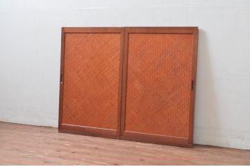 アンティーク建具　編み目が素敵な網代(あじろ)入り窓2枚セット(引き戸、建具)(R-081056)