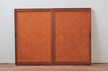 アンティーク建具　編み目が素敵な網代(あじろ)入り窓2枚セット(引き戸、建具)(R-081056)