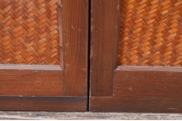 アンティーク建具　編み目が素敵な網代(あじろ)入り窓2枚セット(引き戸、建具)(R-081056)