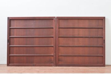 アンティーク建具　心和ませる古い木味が魅力的な舞良戸窓2枚セット(横桟引き戸、板戸、引き戸、まいらど)(R-081059)