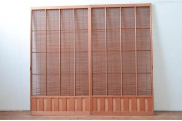 アンティーク建具　無双腰板が涼しげな和の空間を演出する夏戸2枚(簾戸、簀戸、葭戸、夏障子、葦戸、引き戸)(R-081068)
