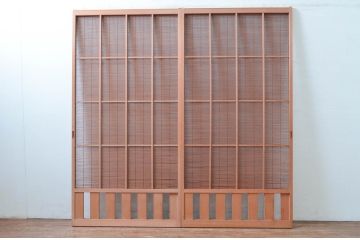 アンティーク建具　無双腰板が涼しげな和の空間を演出する夏戸2枚(簾戸、簀戸、葭戸、夏障子、葦戸、引き戸)(R-081069)