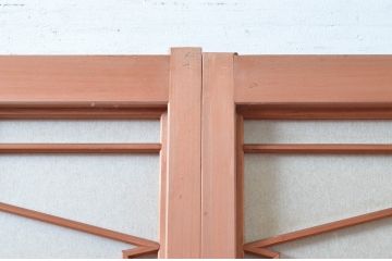 アンティーク建具　高級特注品!!　上品で凝ったデザインが魅力的な組子入り雪見障子戸4枚セット(猫間障子戸、擦り上げ障子戸、擦上障子戸、引き戸、ガラス戸)(R-081070)