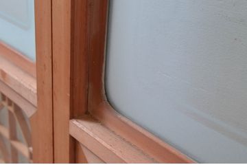 アンティーク建具　高級特注品!!　上品で凝ったデザインが魅力的な組子入り雪見障子戸4枚セット(猫間障子戸、擦り上げ障子戸、擦上障子戸、引き戸、ガラス戸)(R-081070)