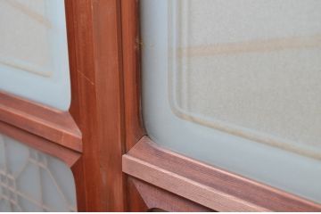アンティーク建具　高級特注品!!　上品で凝ったデザインが魅力的な組子入り雪見障子戸4枚セット(猫間障子戸、擦り上げ障子戸、擦上障子戸、引き戸、ガラス戸)(R-081070)