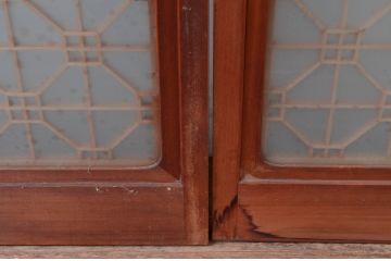 アンティーク建具　高級特注品!!　上品で凝ったデザインが魅力的な組子入り雪見障子戸4枚セット(猫間障子戸、擦り上げ障子戸、擦上障子戸、引き戸、ガラス戸)(R-081070)