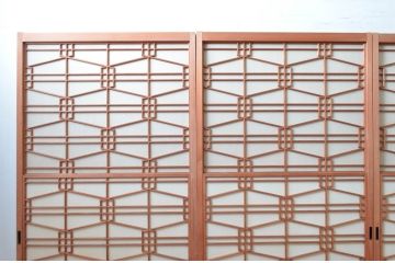 アンティーク建具　高級特注品!!　上品で凝ったデザインが魅力的な組子入り雪見障子戸4枚セット(猫間障子戸、擦り上げ障子戸、擦上障子戸、引き戸、ガラス戸)(R-081071)
