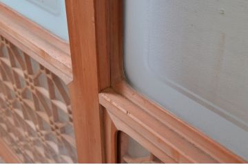 アンティーク建具　高級特注品!!　上品で凝ったデザインが魅力的な組子入り雪見障子戸4枚セット(猫間障子戸、擦り上げ障子戸、擦上障子戸、引き戸、ガラス戸)(R-081071)