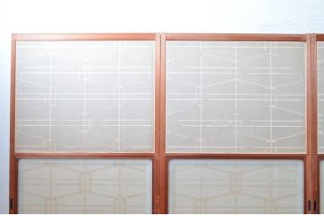 アンティーク建具　高級特注品!!　上品で凝ったデザインが魅力的な組子入り雪見障子戸4枚セット(猫間障子戸、擦り上げ障子戸、擦上障子戸、引き戸、ガラス戸)(R-081071)