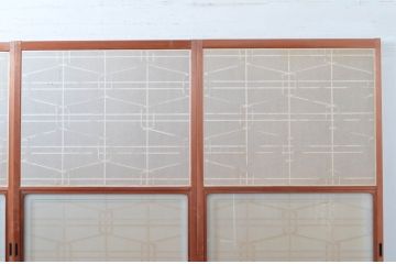 アンティーク建具　高級特注品!!　上品で凝ったデザインが魅力的な組子入り雪見障子戸4枚セット(猫間障子戸、擦り上げ障子戸、擦上障子戸、引き戸、ガラス戸)(R-081071)