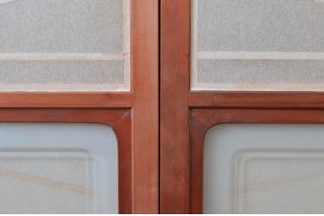 アンティーク建具　高級特注品!!　上品で凝ったデザインが魅力的な組子入り雪見障子戸4枚セット(猫間障子戸、擦り上げ障子戸、擦上障子戸、引き戸、ガラス戸)(R-081071)