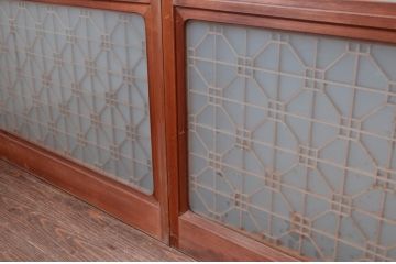 アンティーク建具　高級特注品!!　上品で凝ったデザインが魅力的な組子入り雪見障子戸4枚セット(猫間障子戸、擦り上げ障子戸、擦上障子戸、引き戸、ガラス戸)(R-081071)