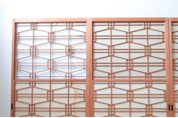 アンティーク建具　高級特注品!!　上品で凝ったデザインが魅力的な組子入り雪見障子戸4枚セット(猫間障子戸、擦り上げ障子戸、擦上障子戸、引き戸、ガラス戸)(R-081072)