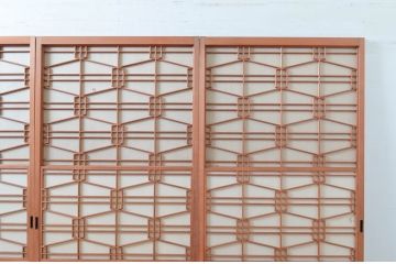 アンティーク建具　高級特注品!!　上品で凝ったデザインが魅力的な組子入り雪見障子戸4枚セット(猫間障子戸、擦り上げ障子戸、擦上障子戸、引き戸、ガラス戸)(R-081072)
