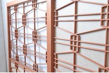 アンティーク建具　高級特注品!!　上品で凝ったデザインが魅力的な組子入り雪見障子戸4枚セット(猫間障子戸、擦り上げ障子戸、擦上障子戸、引き戸、ガラス戸)(R-081072)