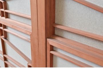 アンティーク建具　高級特注品!!　上品で凝ったデザインが魅力的な組子入り雪見障子戸4枚セット(猫間障子戸、擦り上げ障子戸、擦上障子戸、引き戸、ガラス戸)(R-081072)