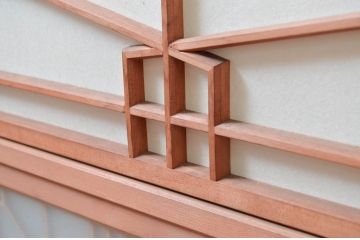 アンティーク建具　高級特注品!!　上品で凝ったデザインが魅力的な組子入り雪見障子戸4枚セット(猫間障子戸、擦り上げ障子戸、擦上障子戸、引き戸、ガラス戸)(R-081072)