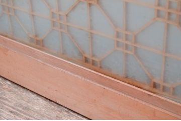 アンティーク建具　高級特注品!!　上品で凝ったデザインが魅力的な組子入り雪見障子戸4枚セット(猫間障子戸、擦り上げ障子戸、擦上障子戸、引き戸、ガラス戸)(R-081072)